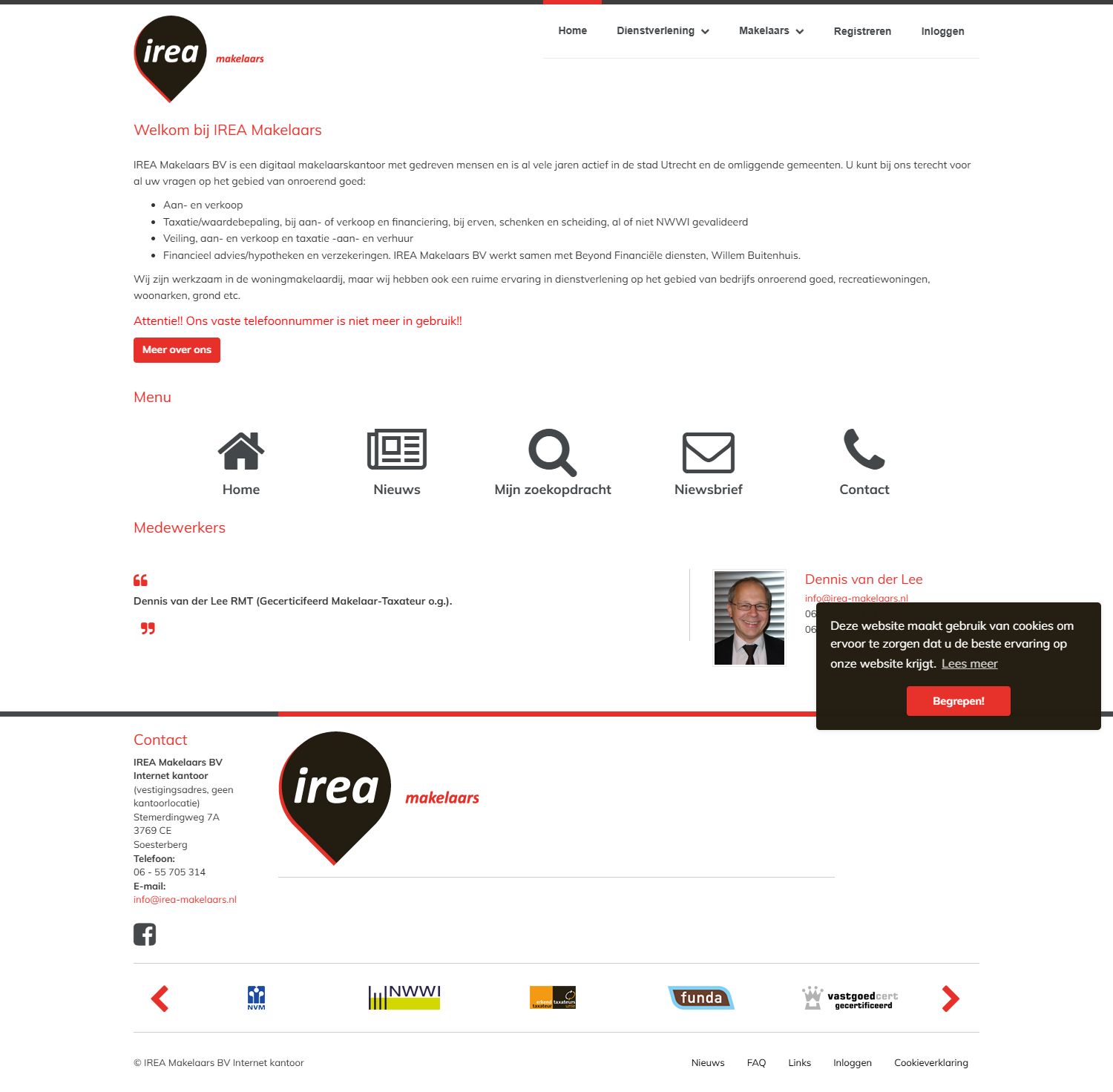 Screenshot van de website van www.irea-makelaars.nl