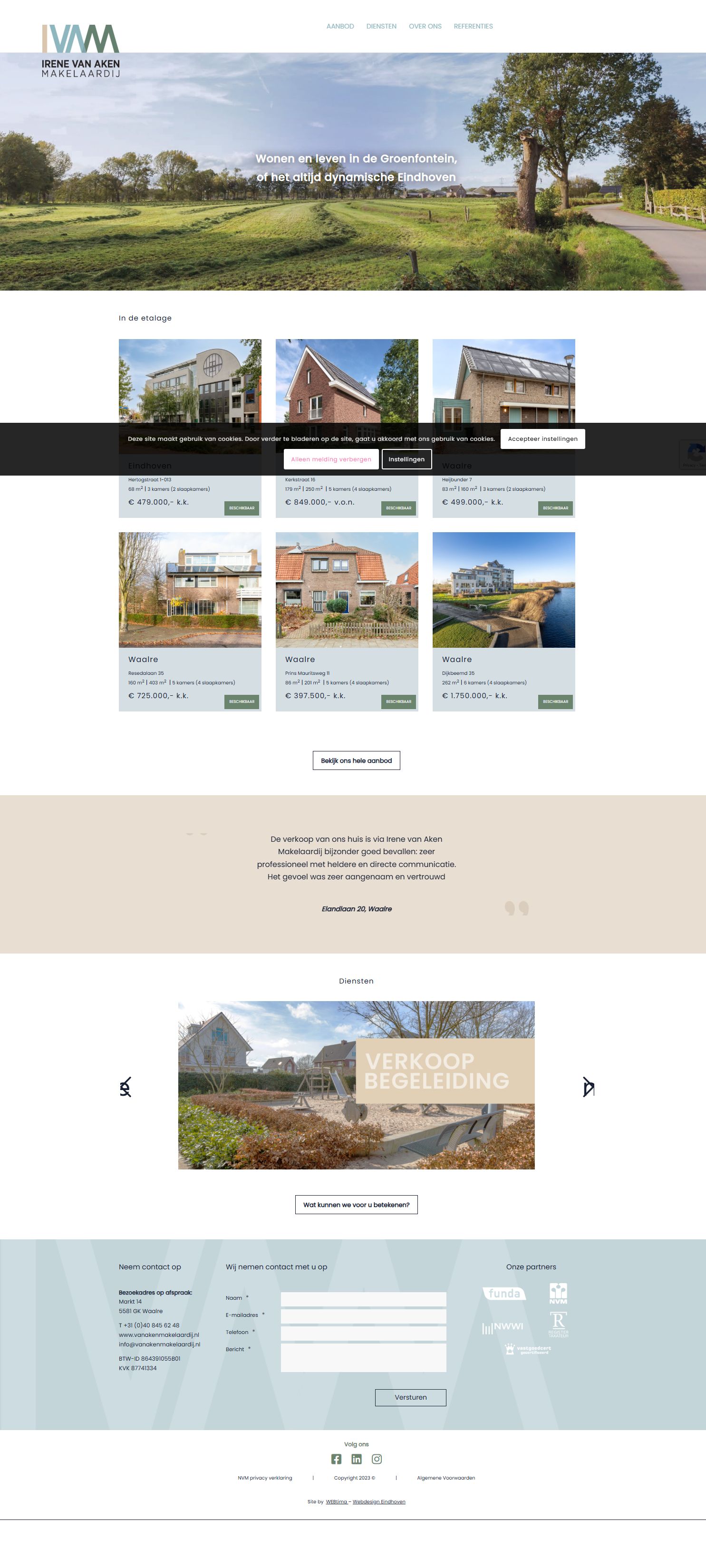 Screenshot van de website van www.vanakenmakelaardij.nl