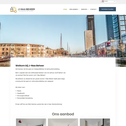 Screenshot van de website van j-naabeheer.nl
