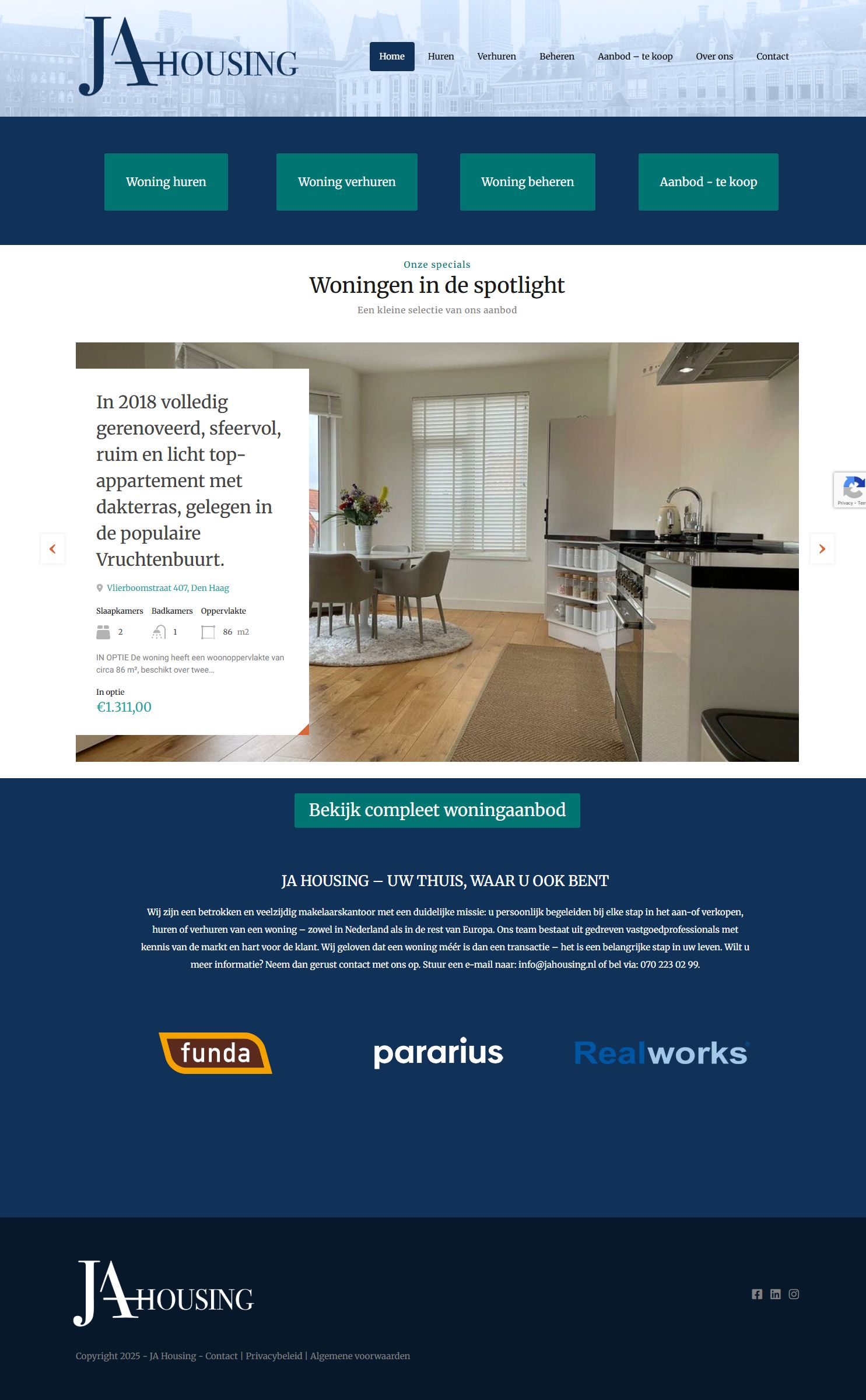Screenshot van de website van jahousing.nl