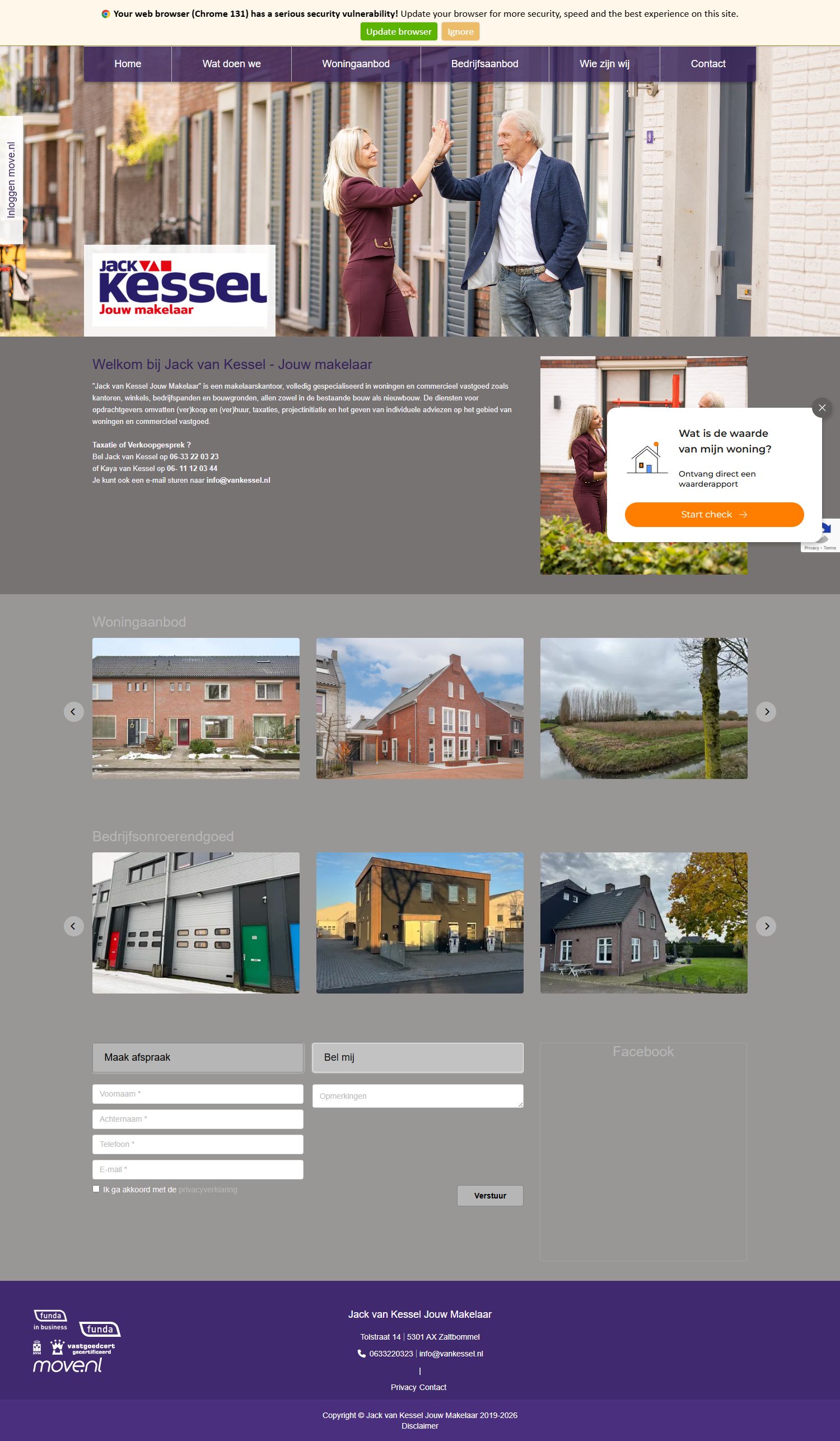 Screenshot van de website van www.vankessel.nl