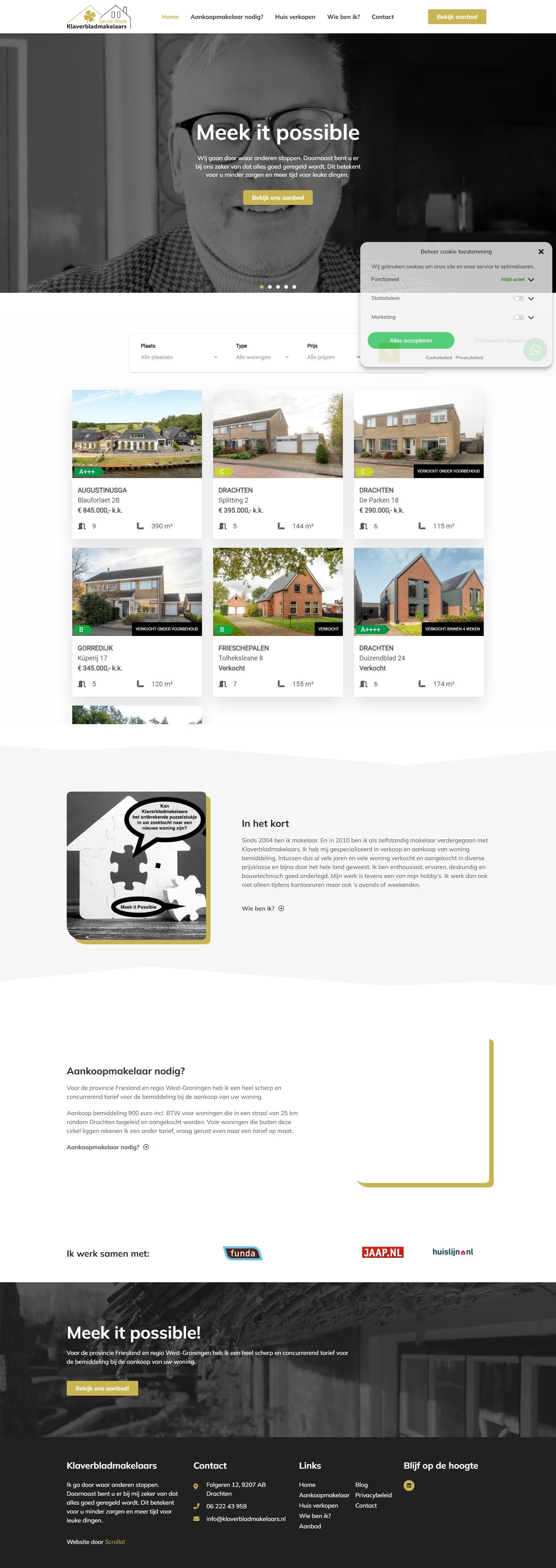 Screenshot van de website van www.klaverbladmakelaars.nl