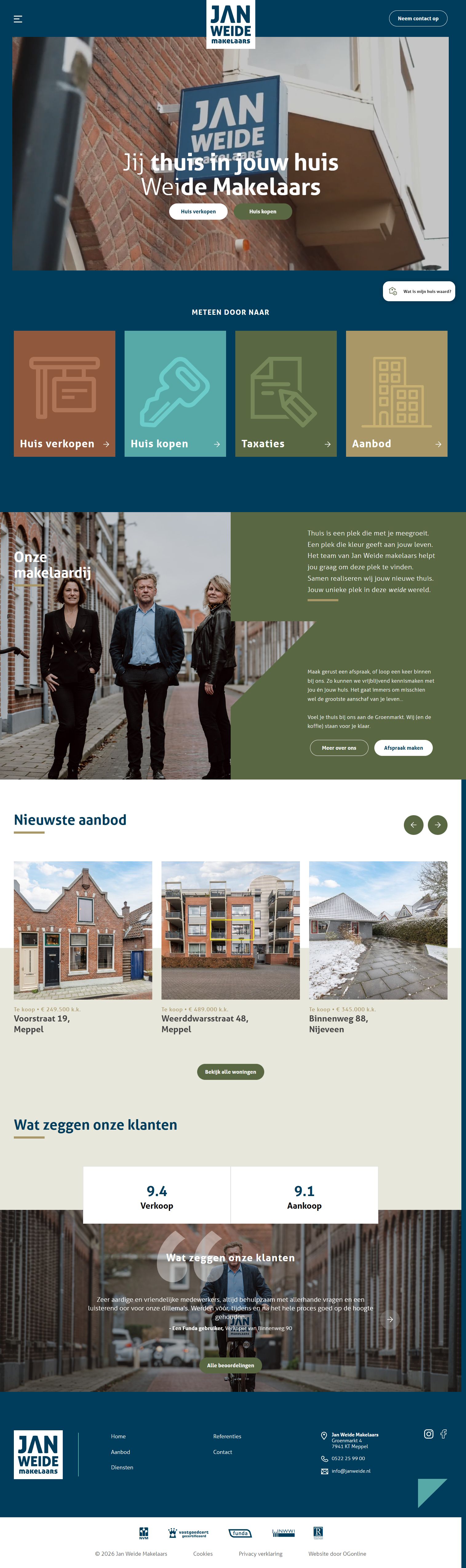 Screenshot van de website van www.janweide.nl