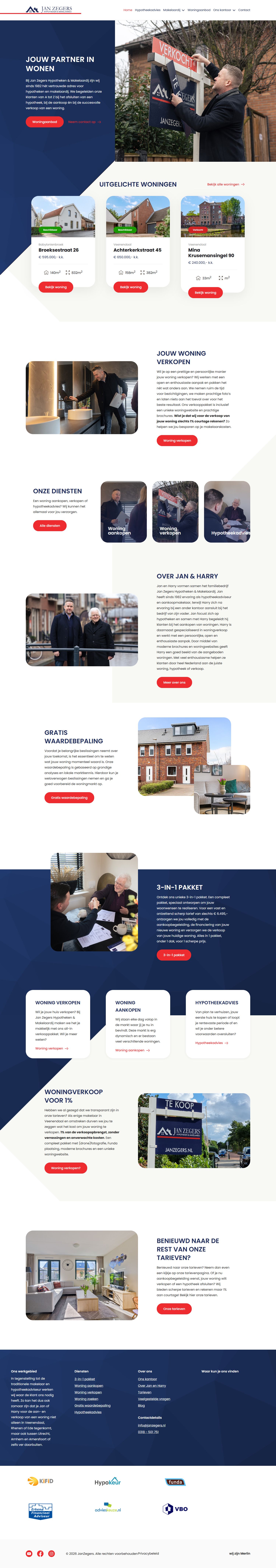 Screenshot van de website van www.janzegers.nl