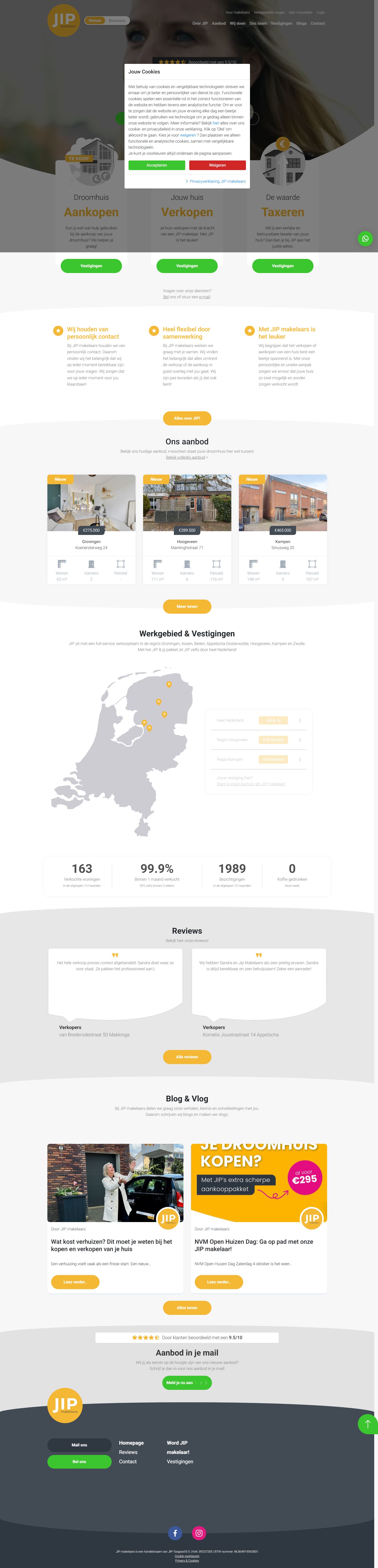 Screenshot van de website van jipmakelaars.nl