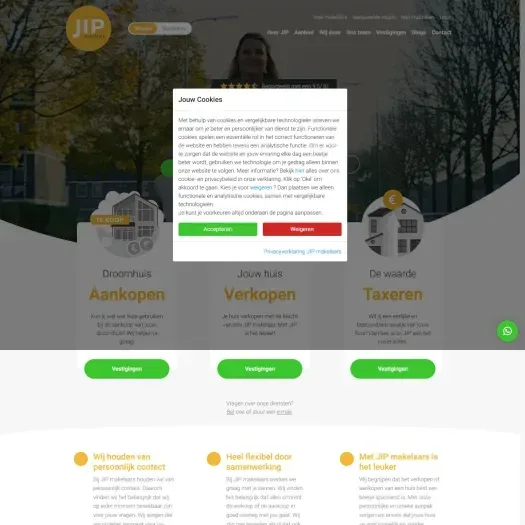 Screenshot van de website van www.jipmakelaars.nl