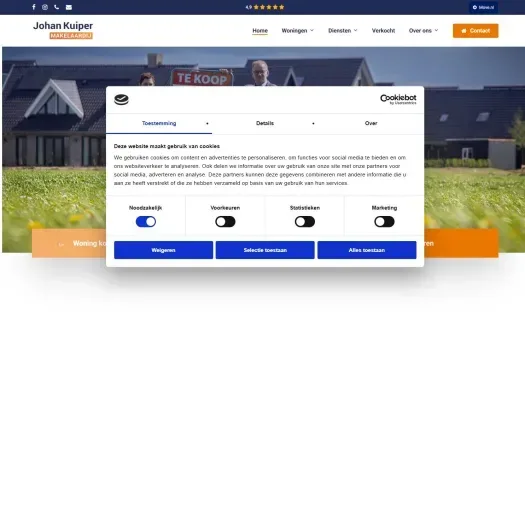 Screenshot of the website of www.johankuipermakelaardij.nl