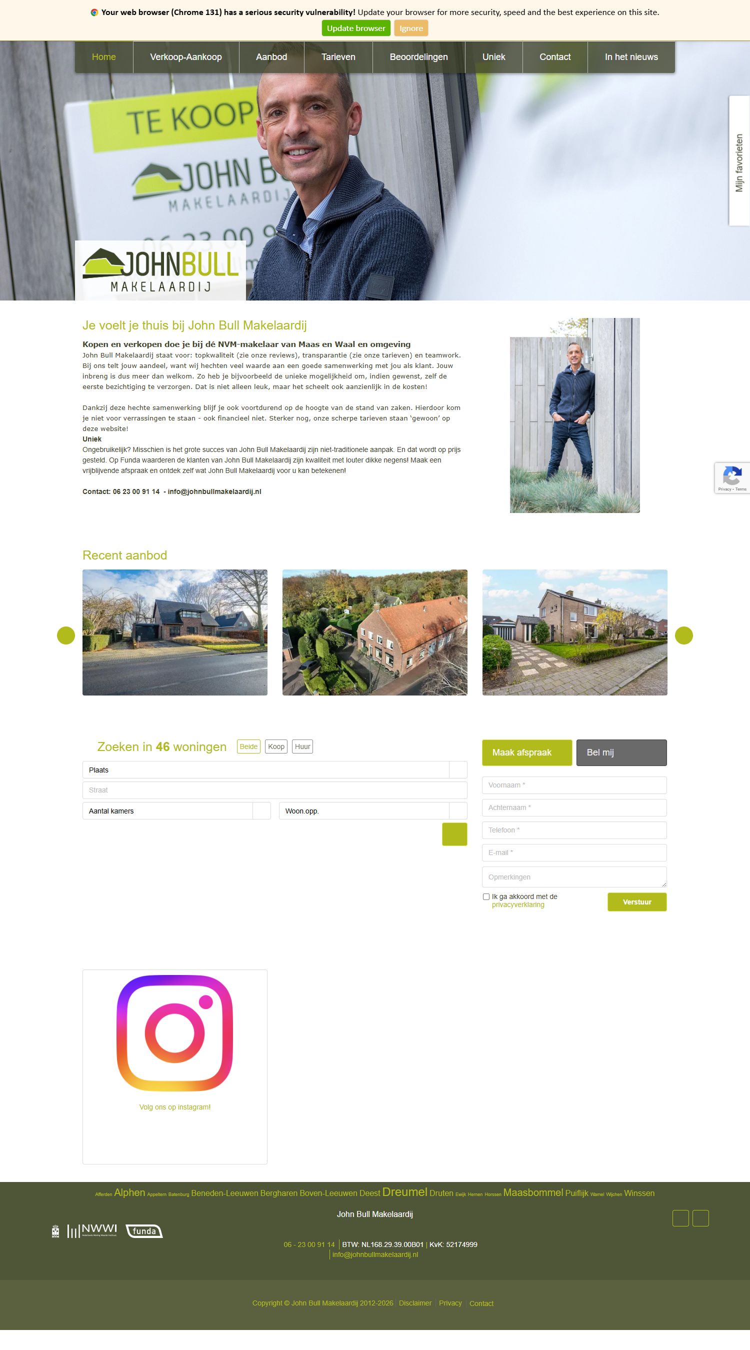 Screenshot van de website van www.johnbullmakelaardij.nl