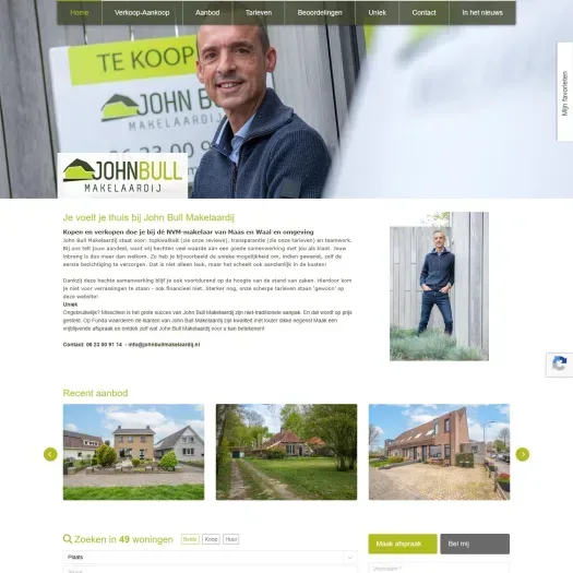 Screenshot of the website of www.johnbullmakelaardij.nl