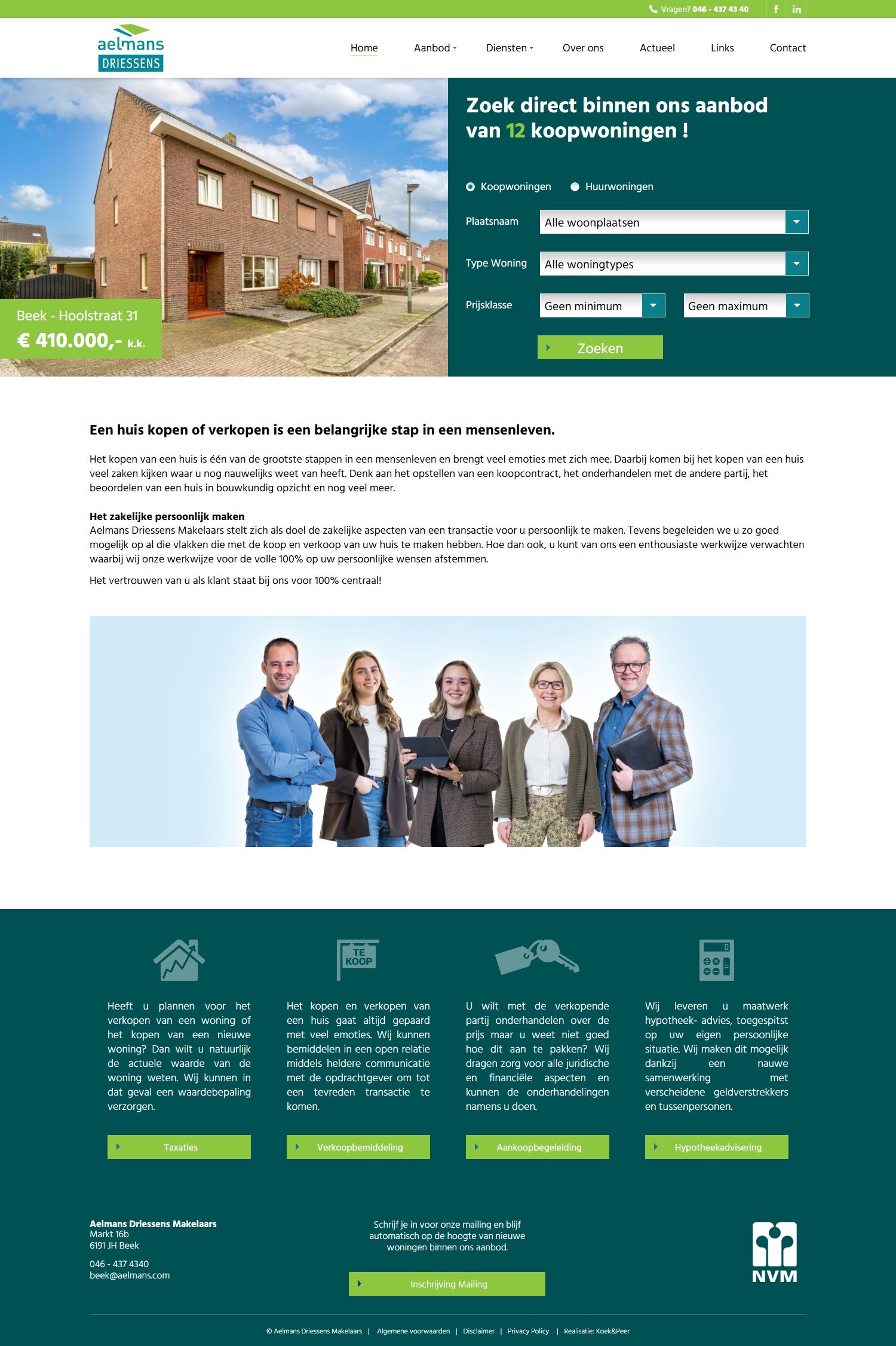 Screenshot van de website van www.driessensmakelaardij.nl