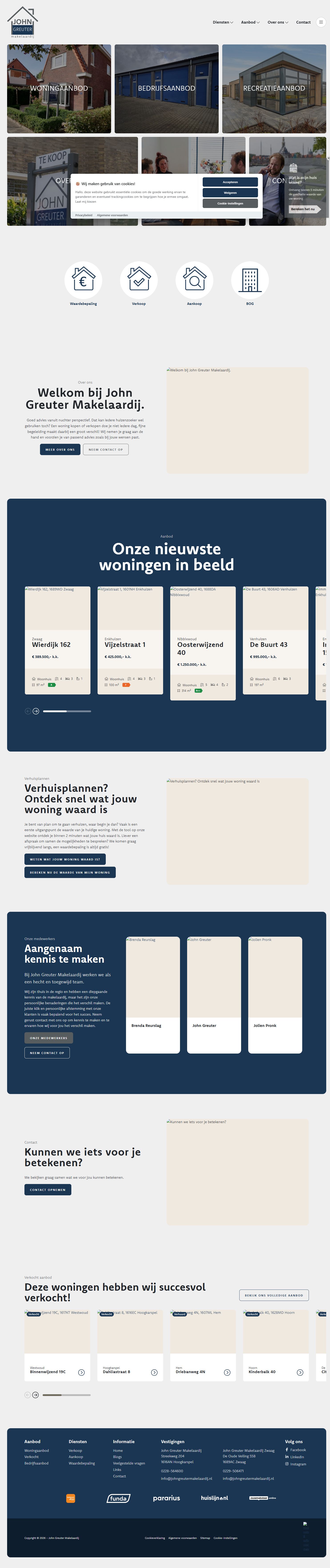 Screenshot van de website van www.johngreutermakelaardij.nl