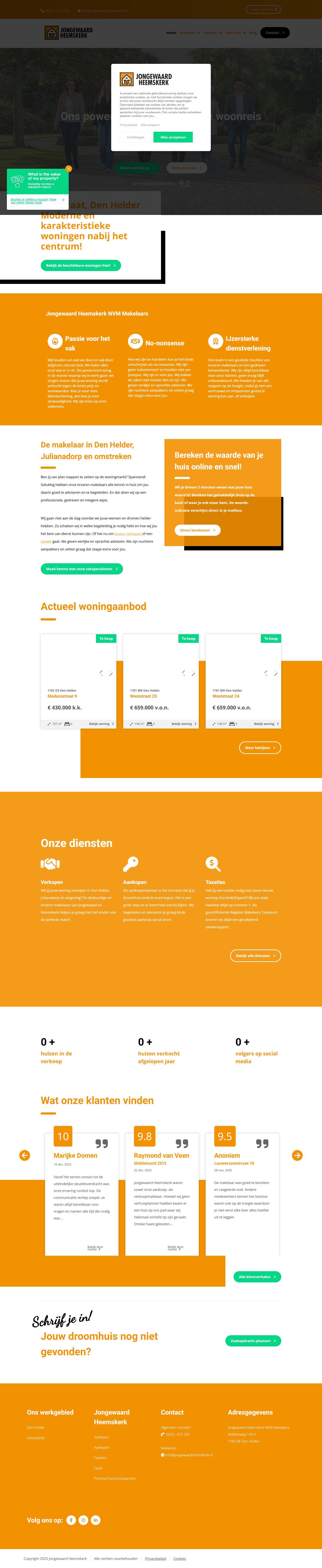 Screenshot van de website van www.jongewaardheemskerk.nl