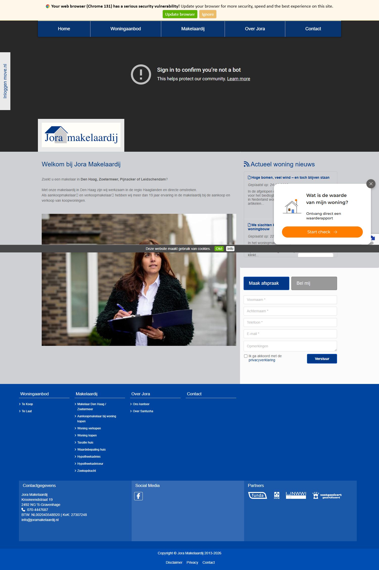 Screenshot van de website van www.joramakelaardij.nl