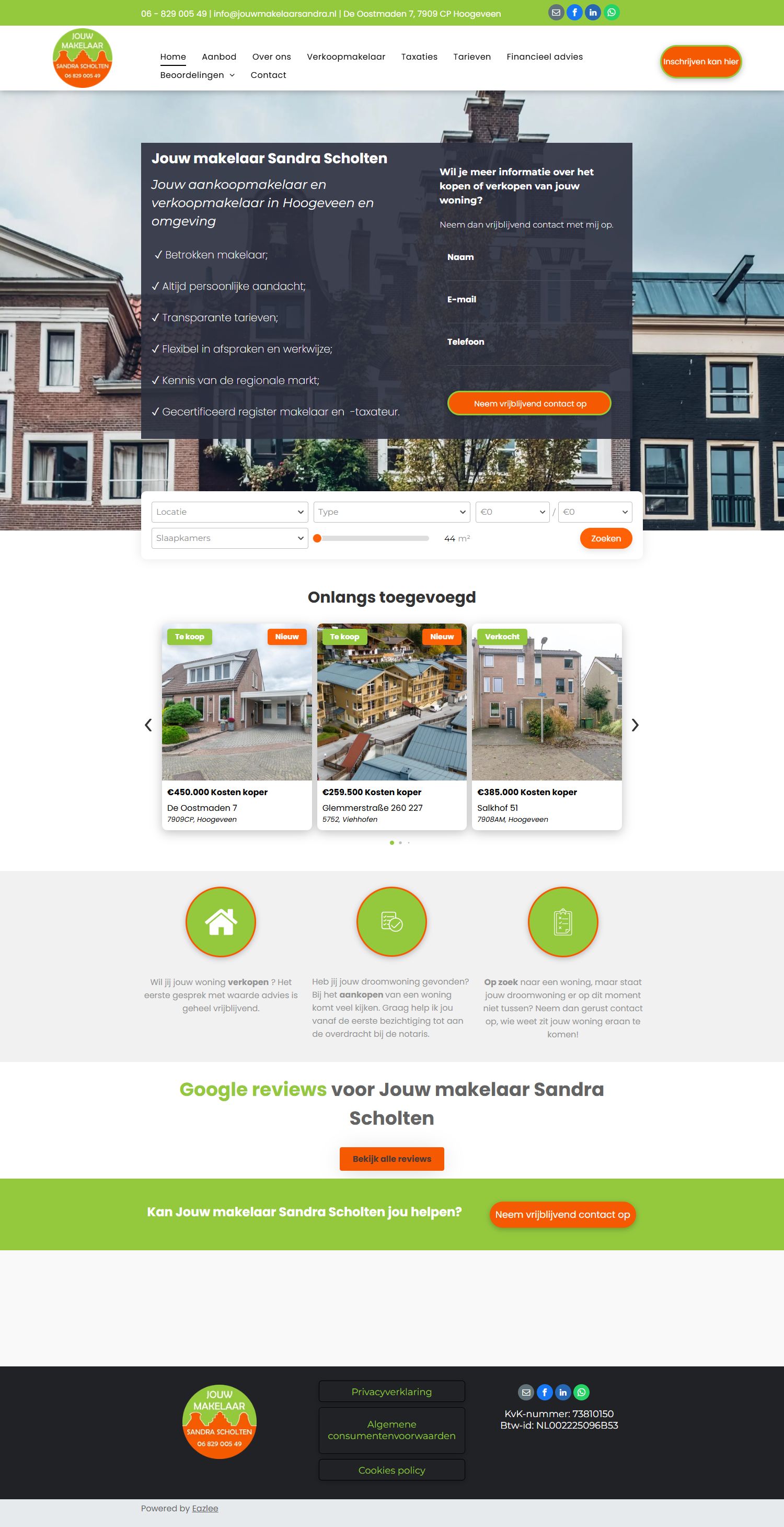 Screenshot van de website van www.jouwmakelaarsandra.nl