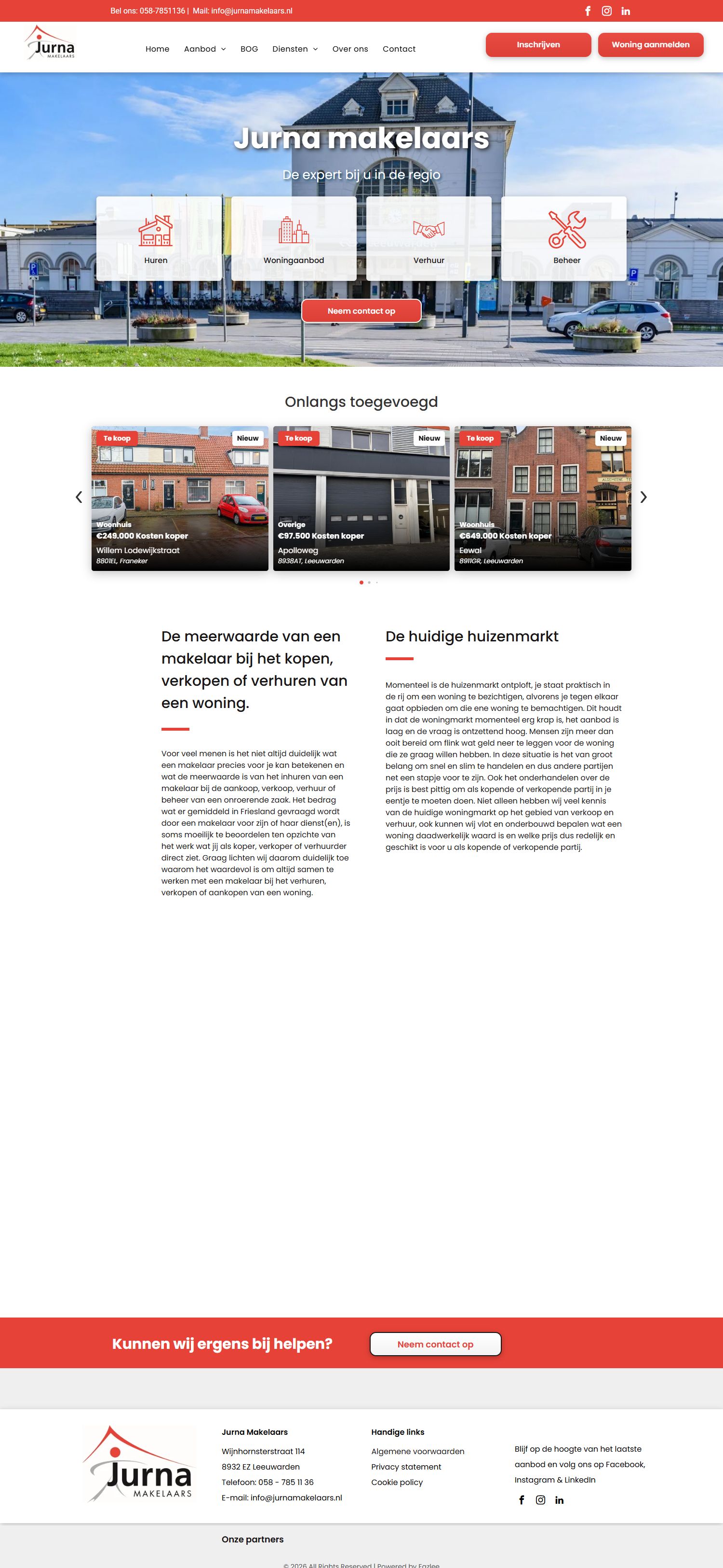 Screenshot van de website van www.jurnamakelaars.nl