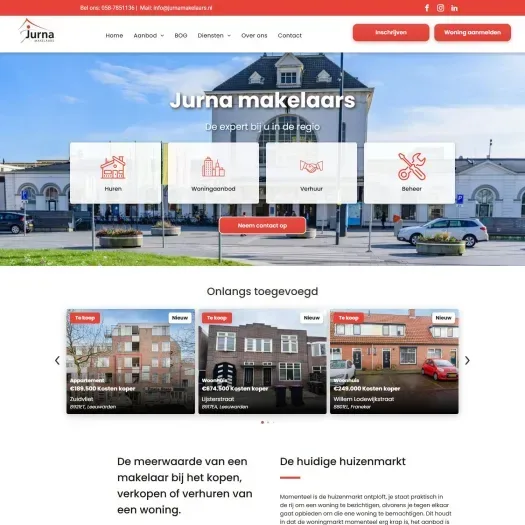 Screenshot van de website van www.jurnamakelaars.nl