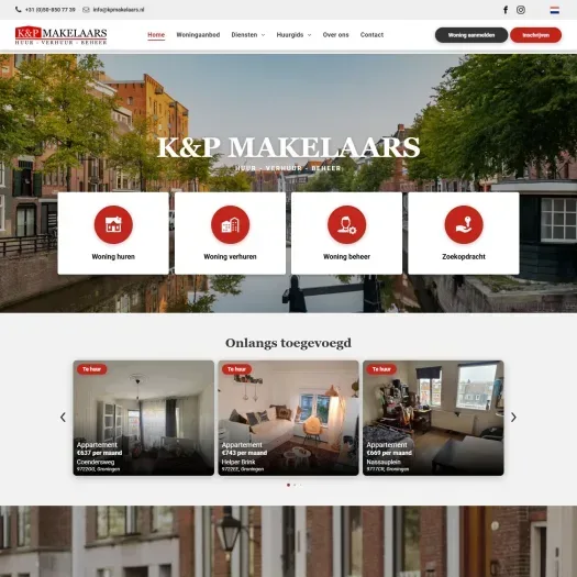 Screenshot van de website van www.kpmakelaars.nl