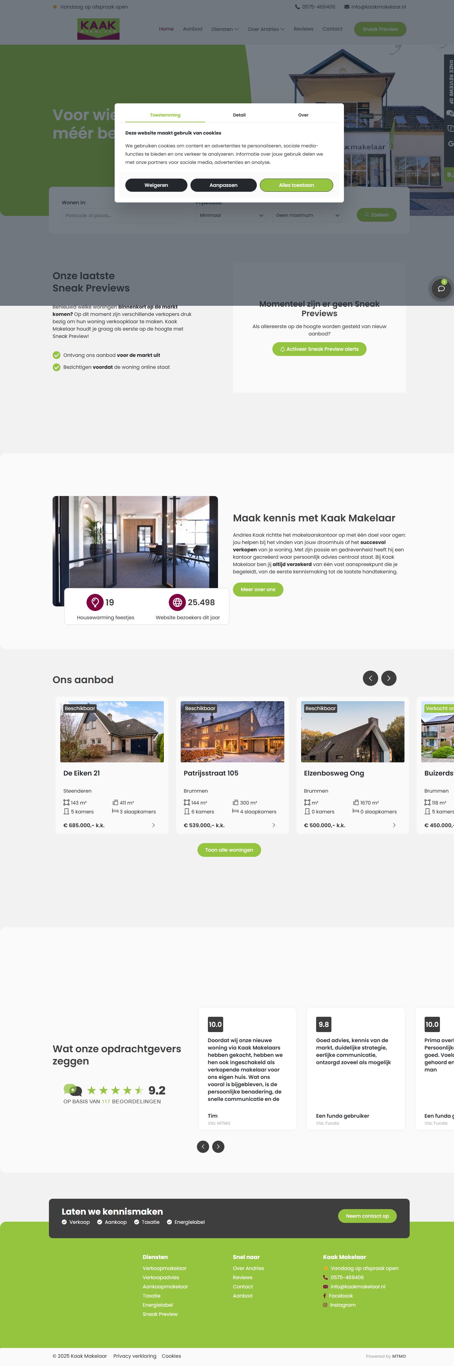 Screenshot van de website van www.kaakmakelaar.nl