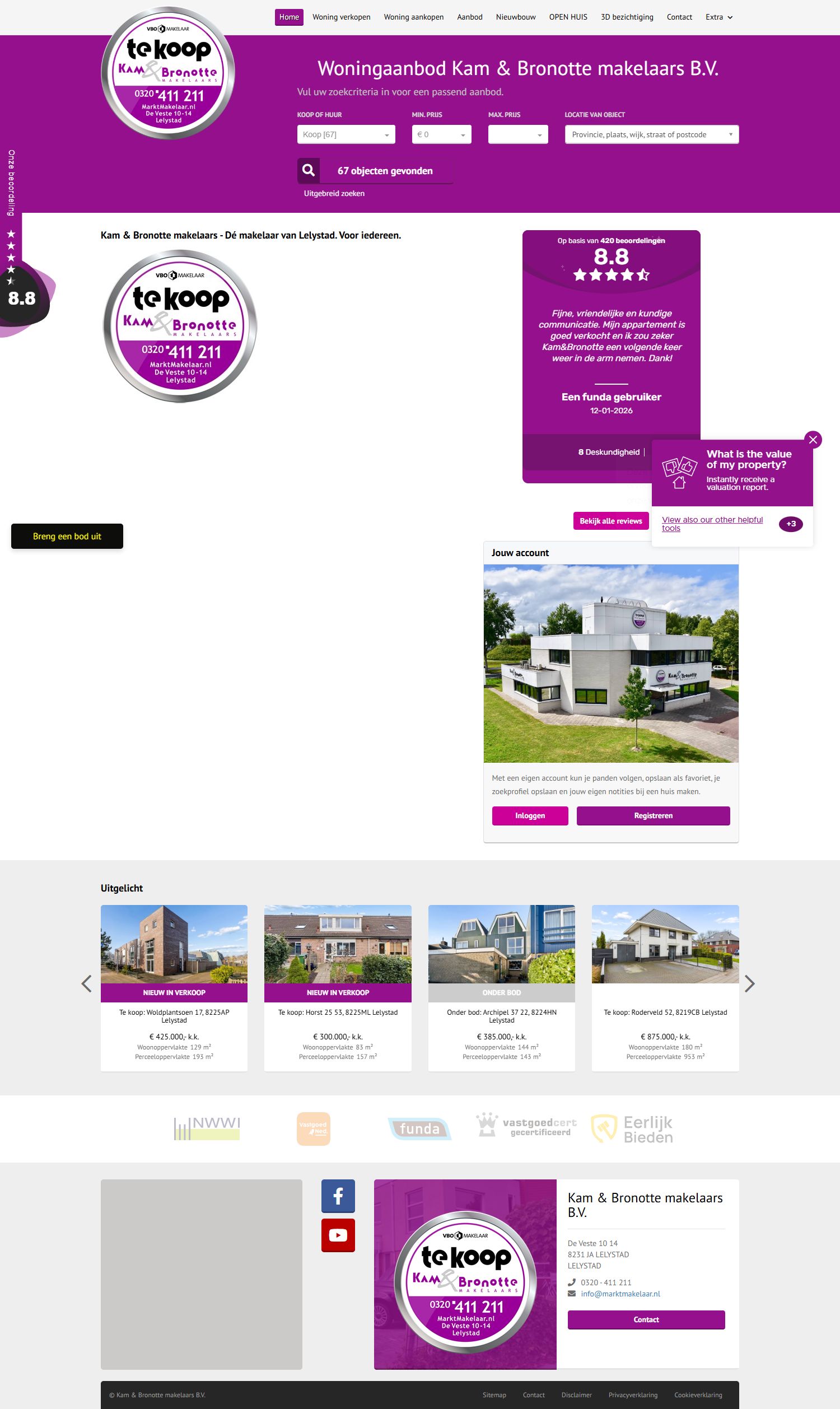 Screenshot van de website van www.marktmakelaar.nl