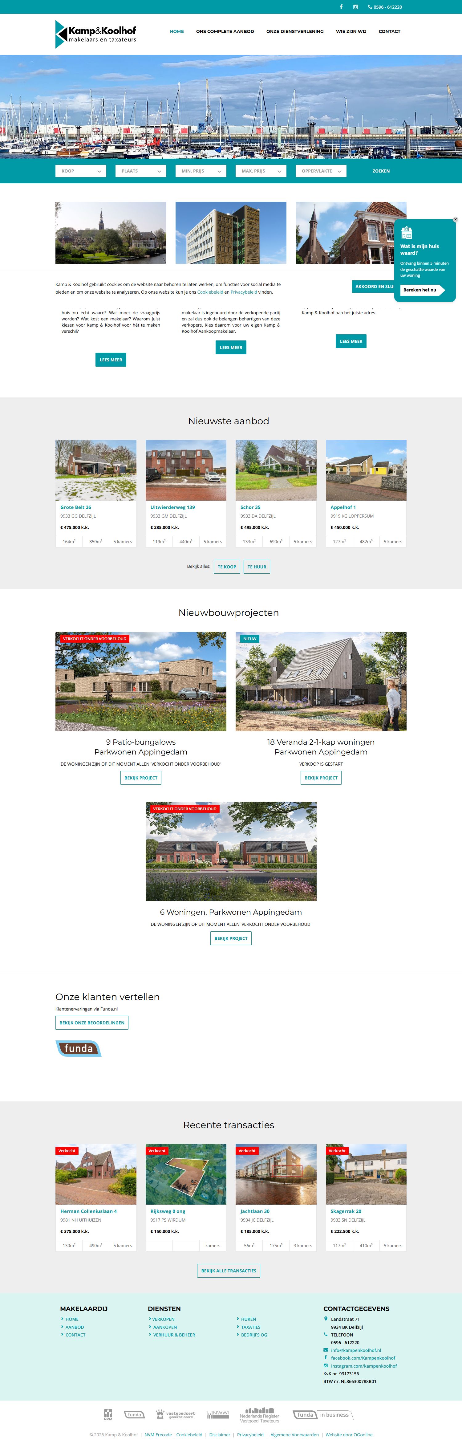 Screenshot van de website van www.kampenkoolhof.nl