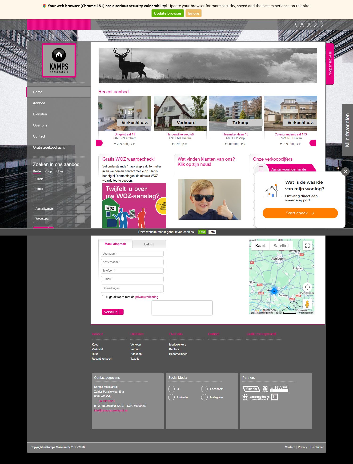 Screenshot van de website van www.kampsmakelaardij.nl