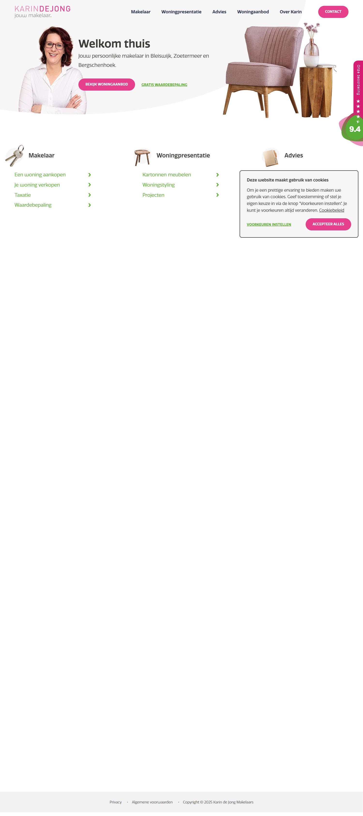 Screenshot van de website van www.karindejongmakelaars.nl