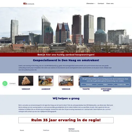 Screenshot van de website van www.kbmakelaardij.nl