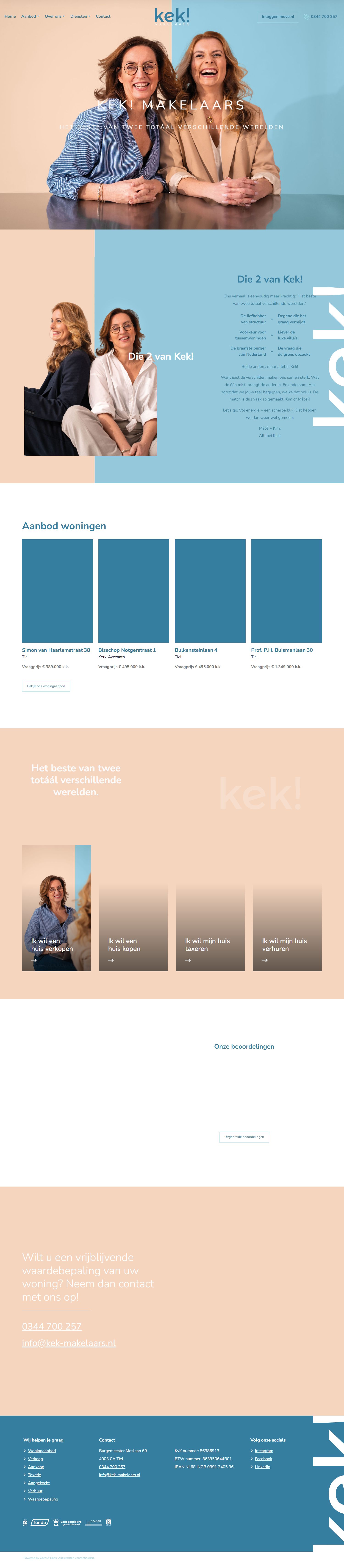 Screenshot van de website van www.kek-makelaars.nl