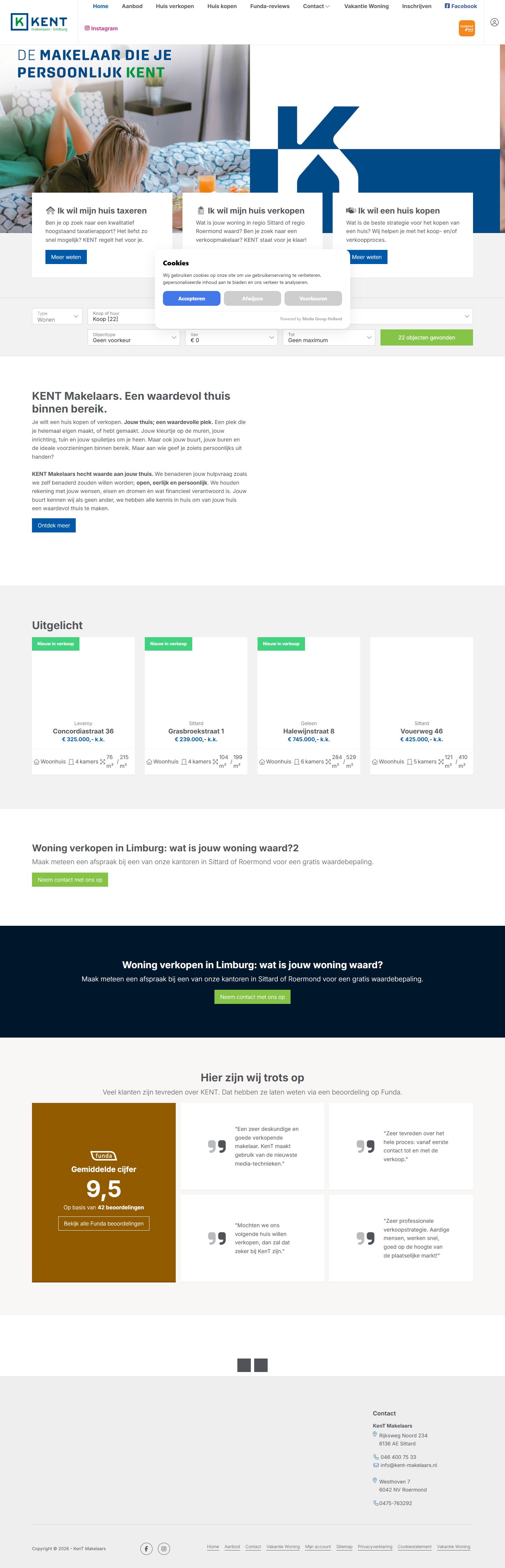 Screenshot van de website van www.kent-makelaars.nl