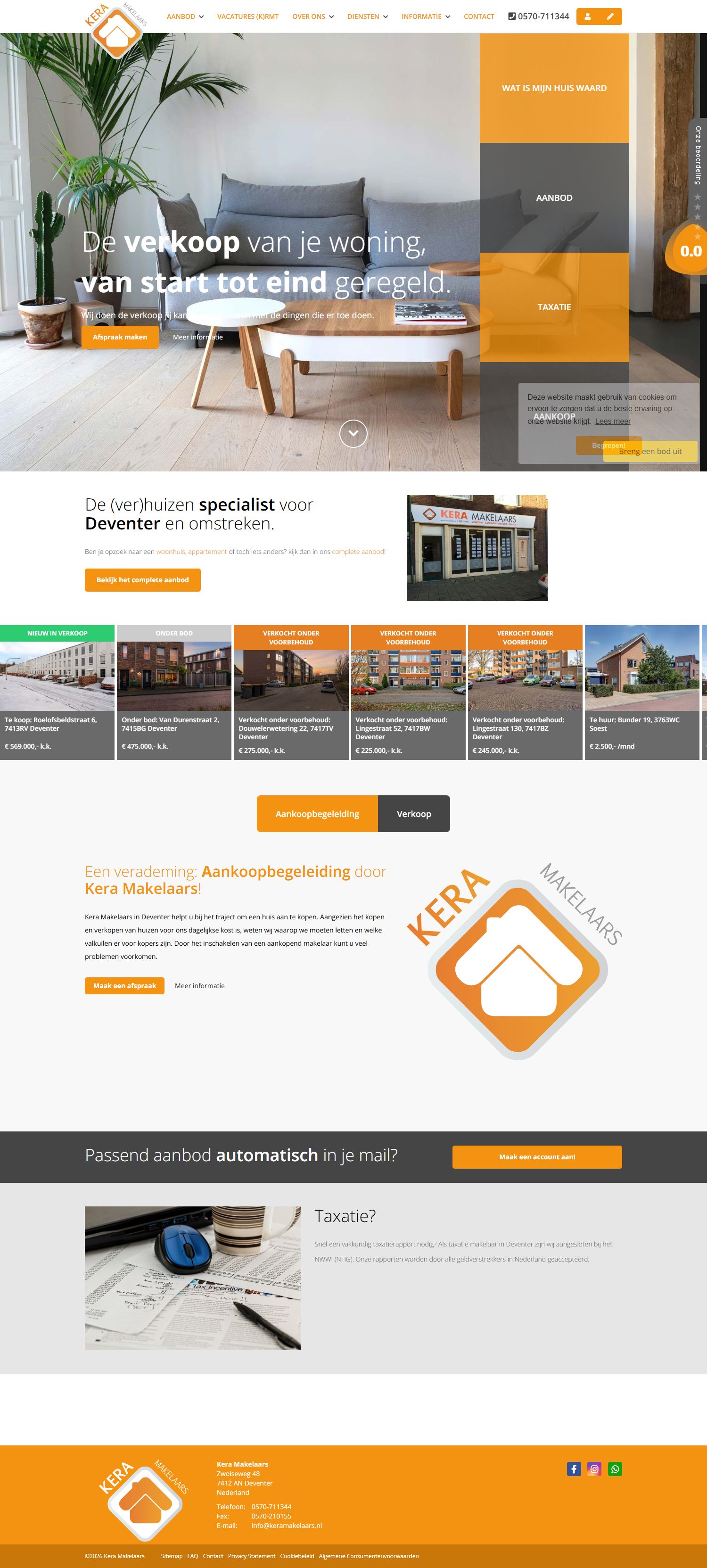 Screenshot van de website van www.keramakelaars.nl