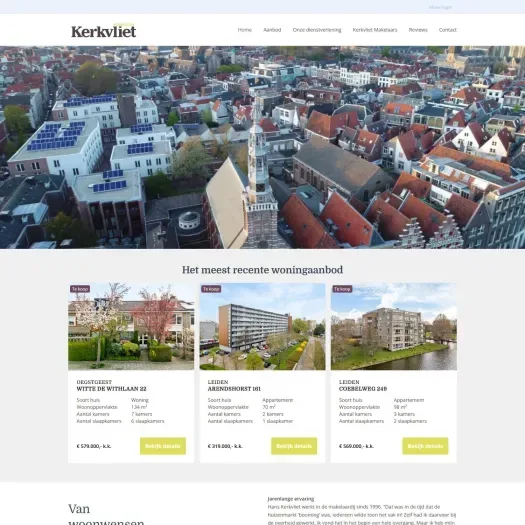 Screenshot van de website van www.kerkvlietmakelaars.nl