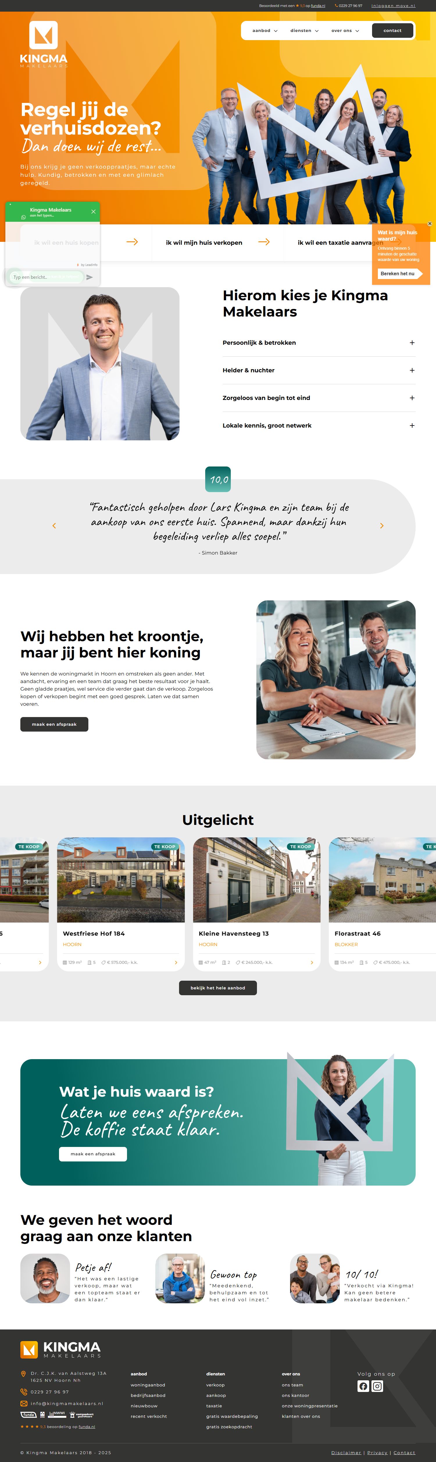 Screenshot van de website van www.kingmamakelaars.nl