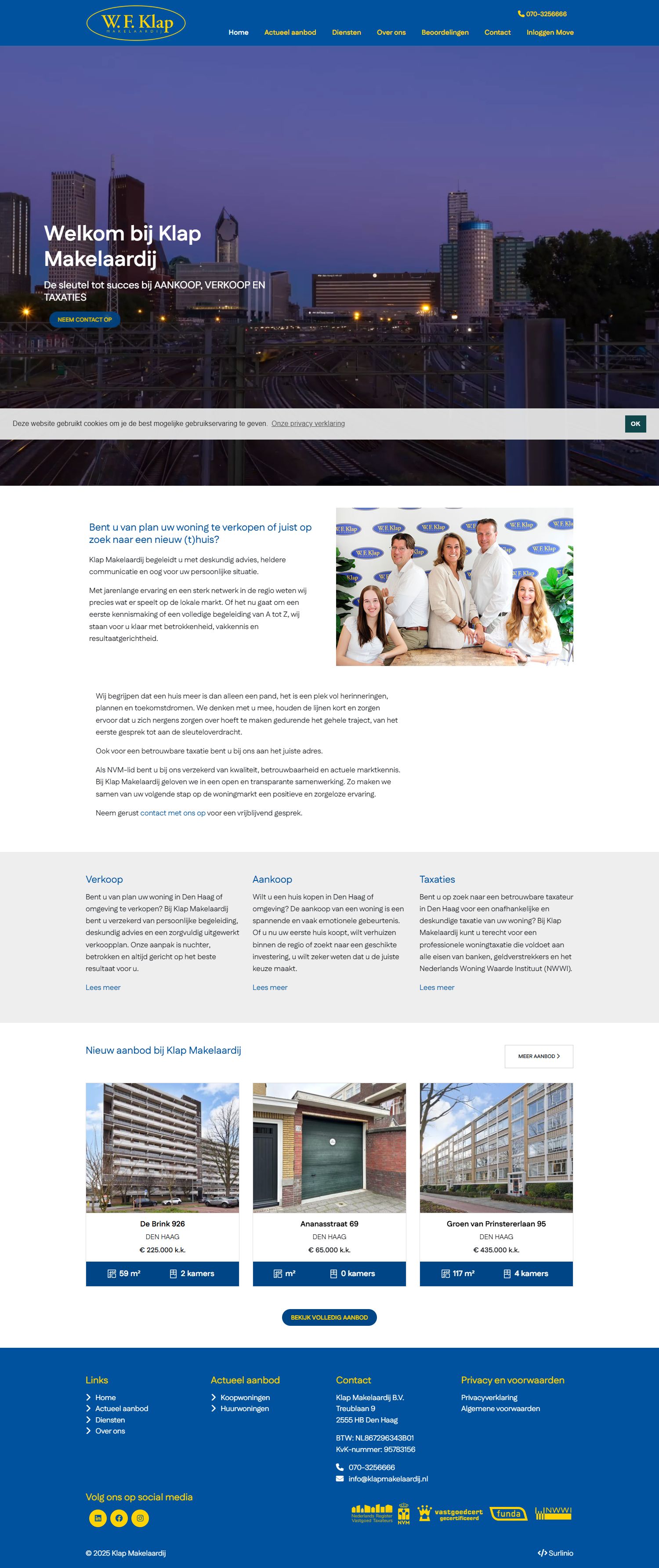 Screenshot van de website van www.klapmakelaardij.nl