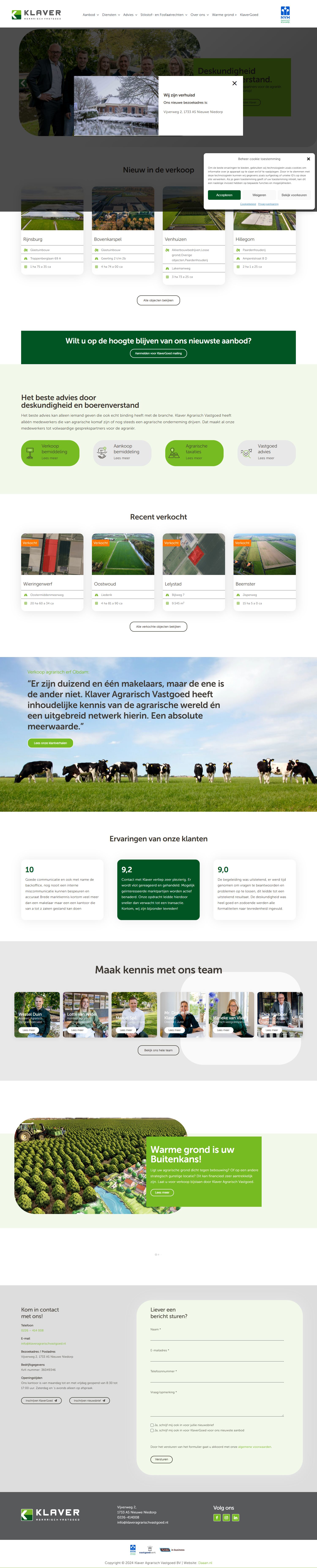 Screenshot van de website van www.klaveragrarischvastgoed.nl