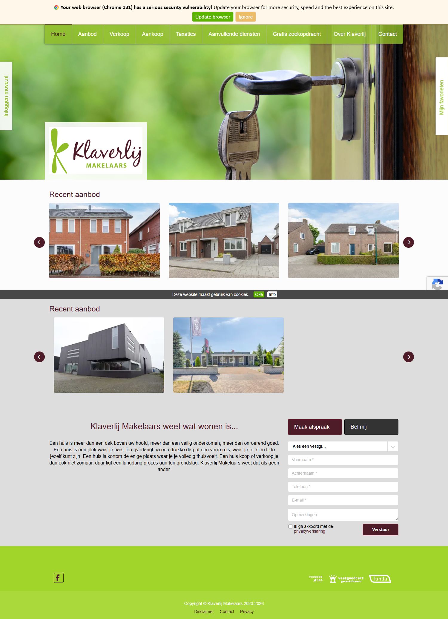 Screenshot van de website van www.klaverlij.nl