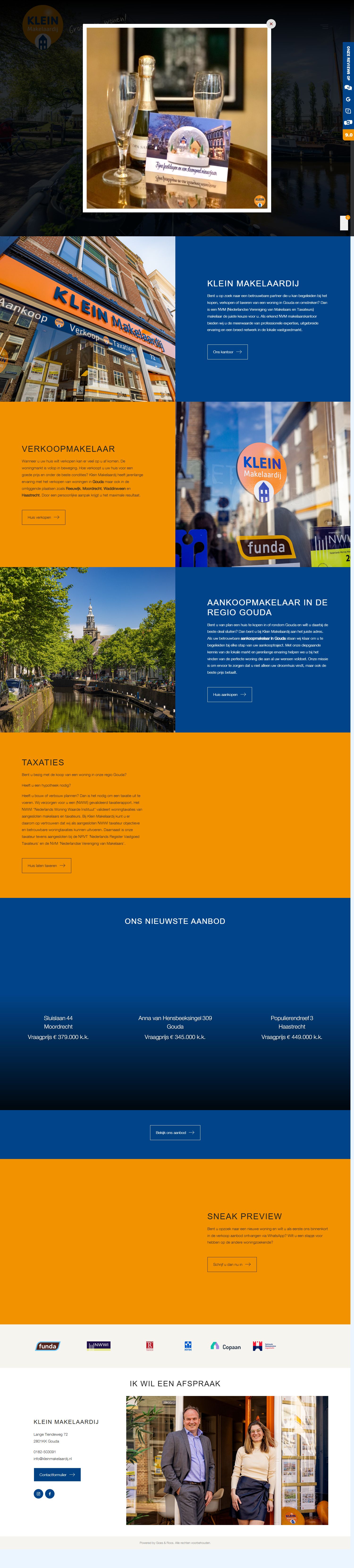 Screenshot van de website van www.kleinmakelaardij.nl