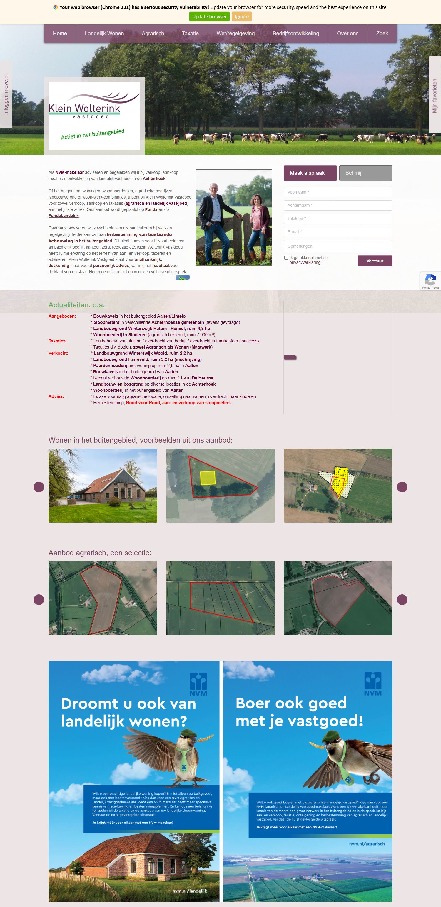 Screenshot van de website van www.kleinwolterinkvastgoed.nl