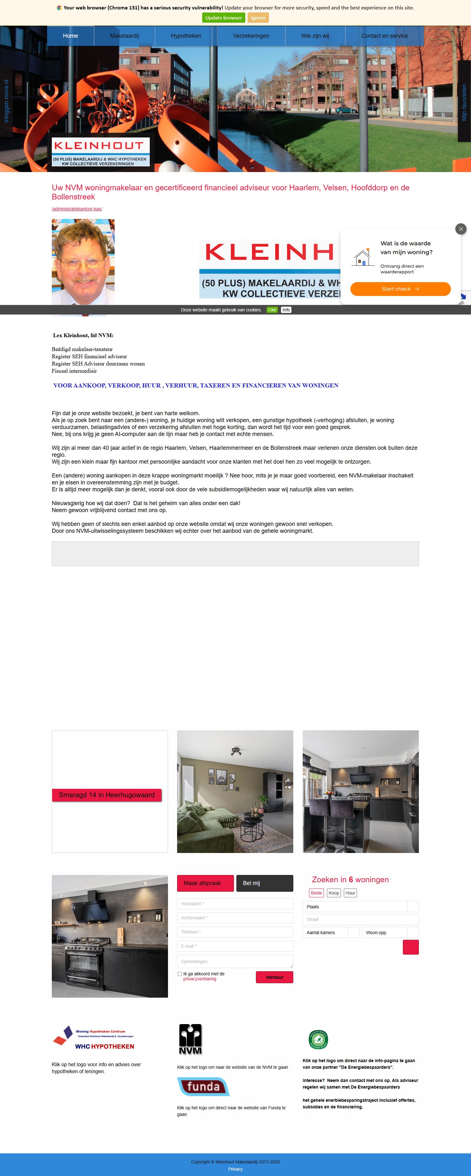 Screenshot van de website van www.kleinhout.nl