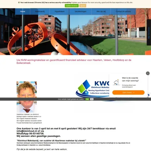 Screenshot der Website von www.kleinhout.nl