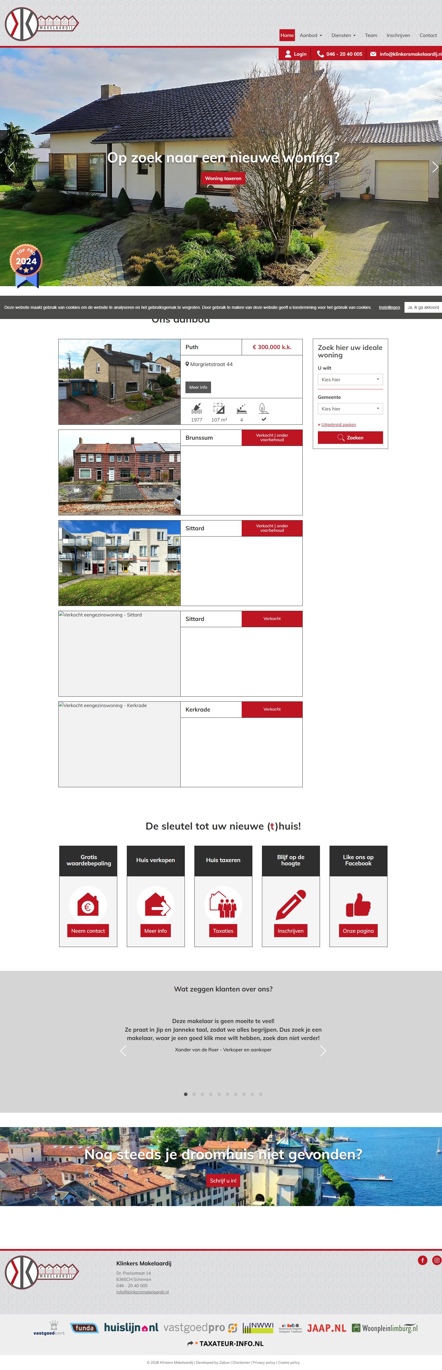 Screenshot van de website van www.klinkersmakelaardij.nl