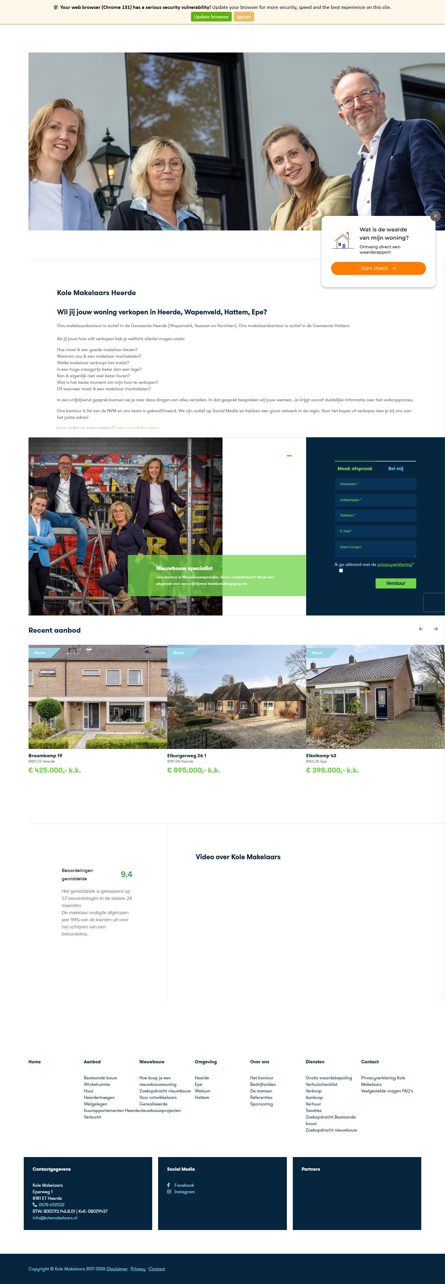 Screenshot van de website van www.kolemakelaars.nl