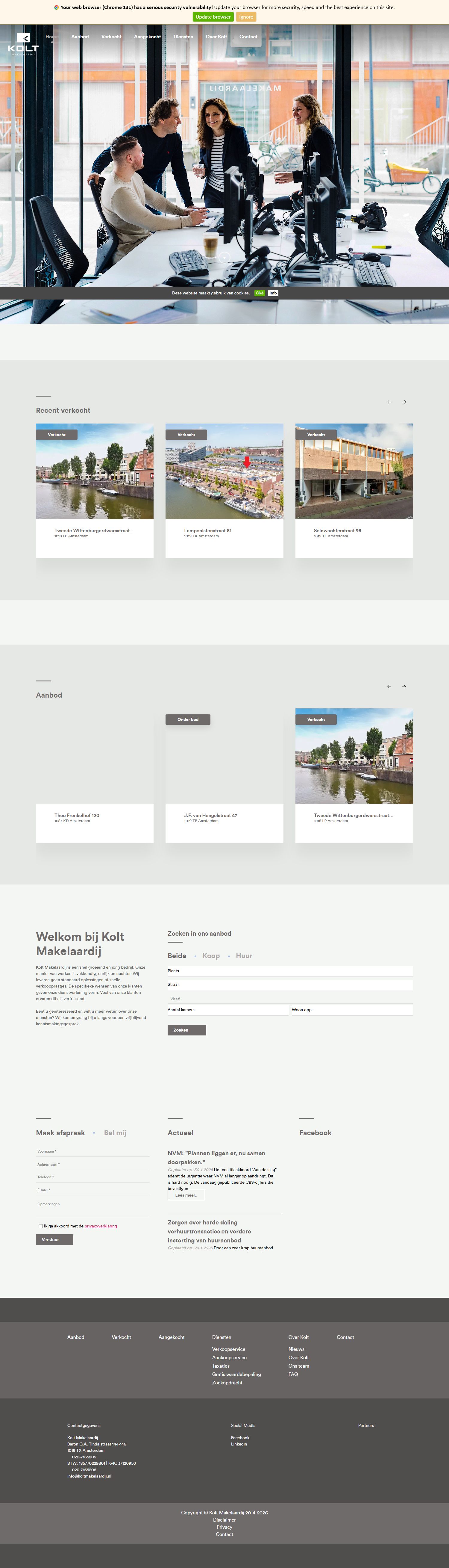 Screenshot van de website van www.koltmakelaardij.nl