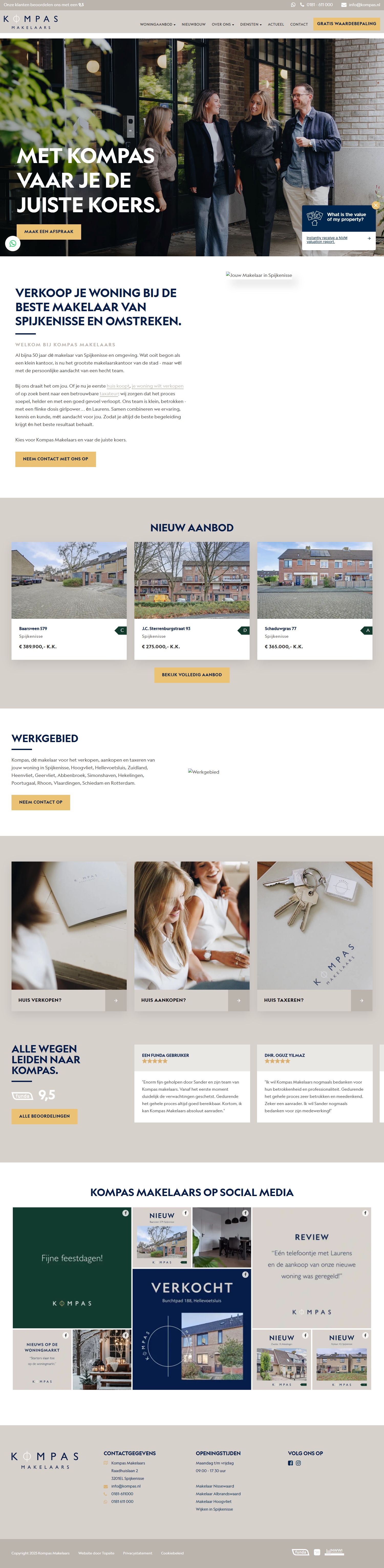 Screenshot van de website van www.kompasmakelaars.nl