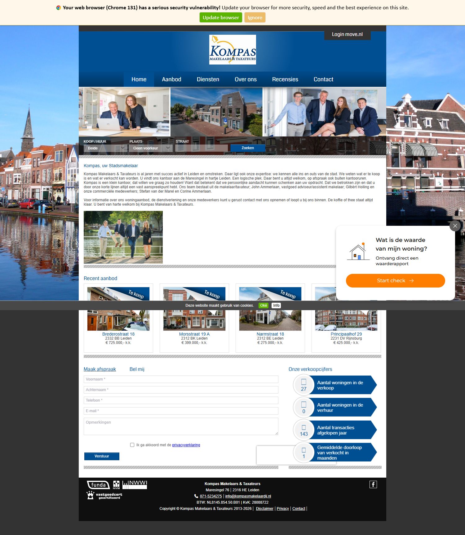 Screenshot van de website van www.kompasmakelaardij.nl