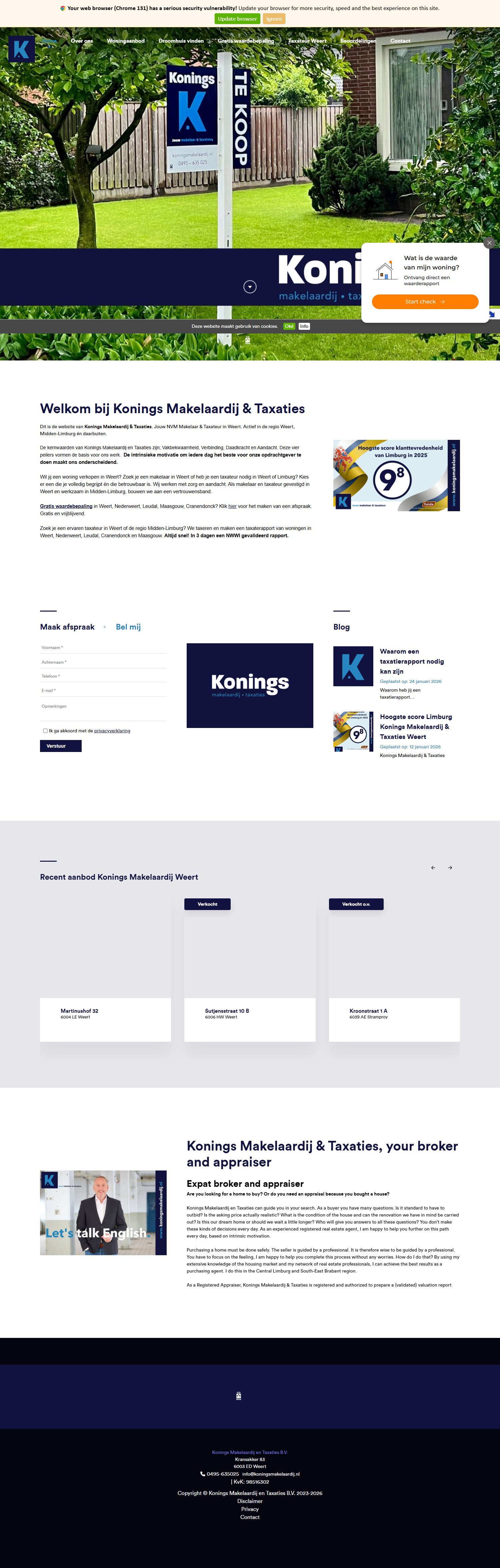 Screenshot van de website van www.koningsmakelaardij.nl