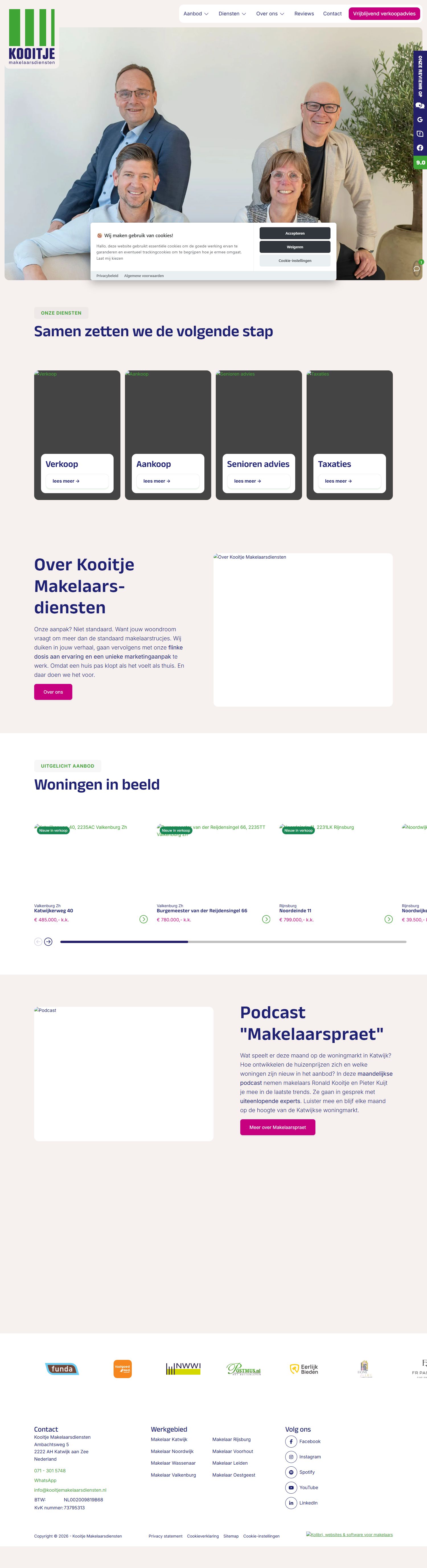 Screenshot van de website van www.kooitjemakelaarsdiensten.nl