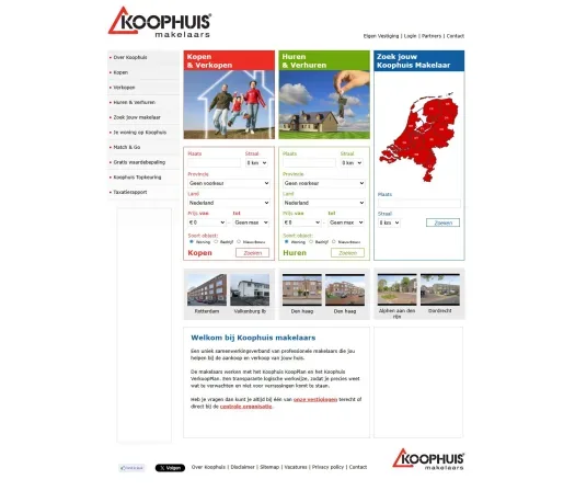 Screenshot van de website van www.koophuis.nl