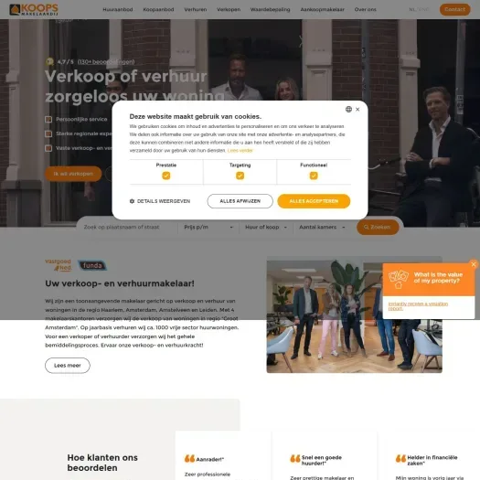 Screenshot van de website van www.koopsmakelaardij.nl