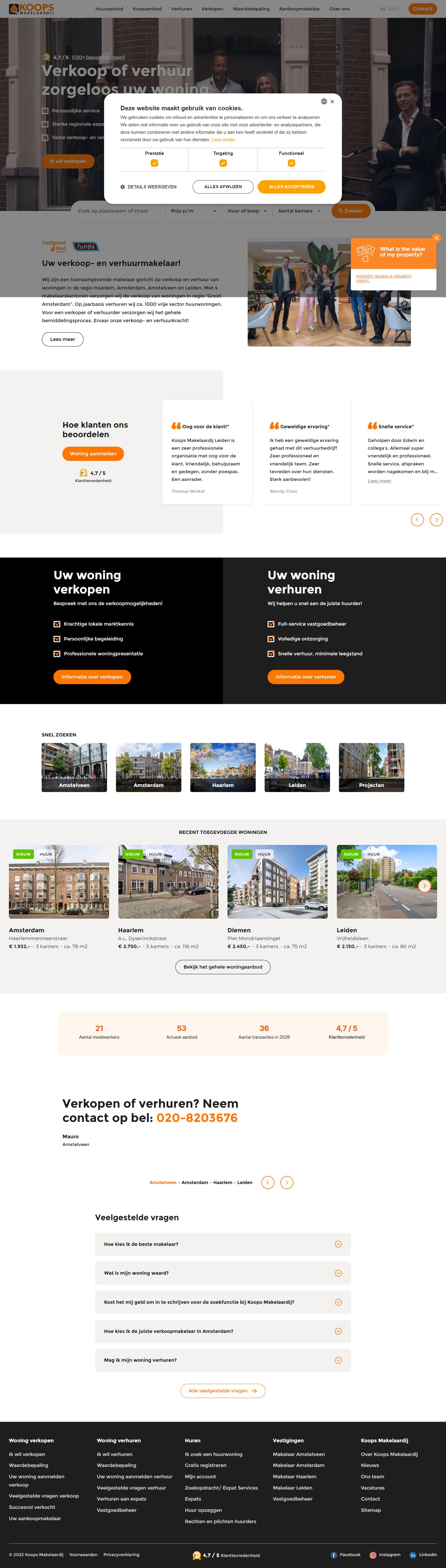 Screenshot van de website van www.koopsmakelaardij.nl