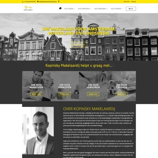 Screenshot of the website of www.kopinskymakelaardij.nl